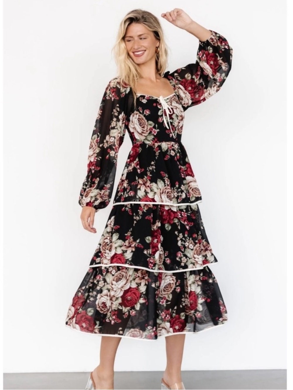 Baltic Born Viviana Tiered Floral Midi Dress Size small